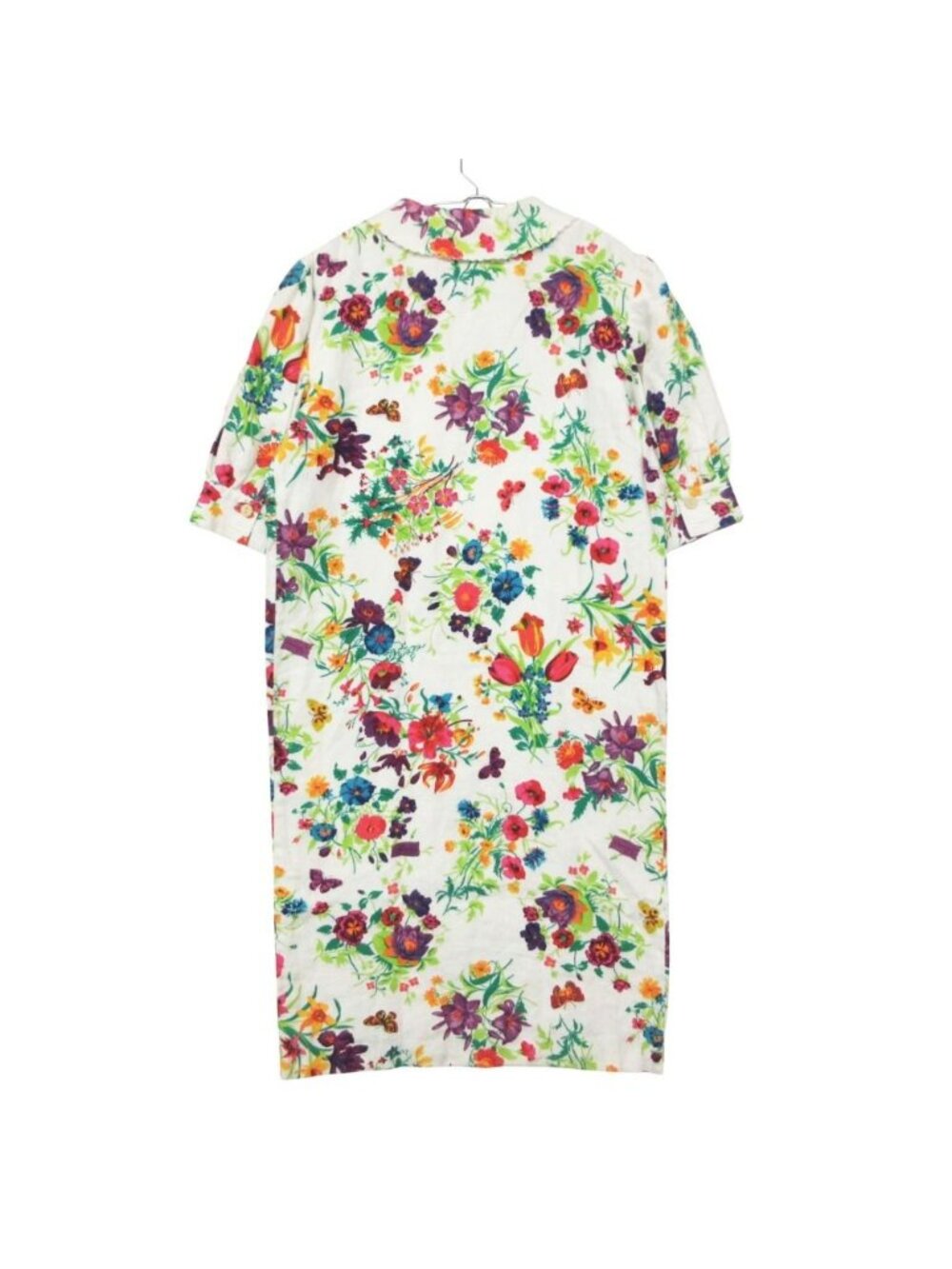 Gucci Dress Vintage Floral Linen Short Sleeve Collared Pattern Flower White
